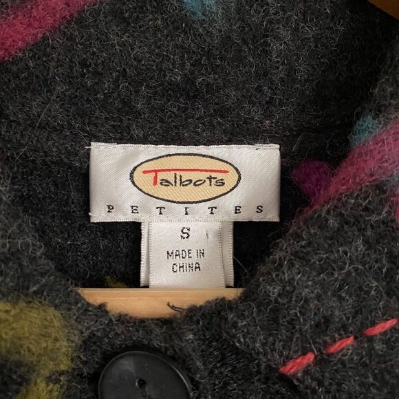 Talbots Womens Black Muti Color 100% Wool Sweater Jacket Fall Size Petite Small - Picture 3 of 8
